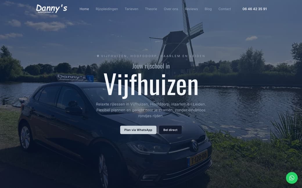 De live website van Danny's Autorijschool