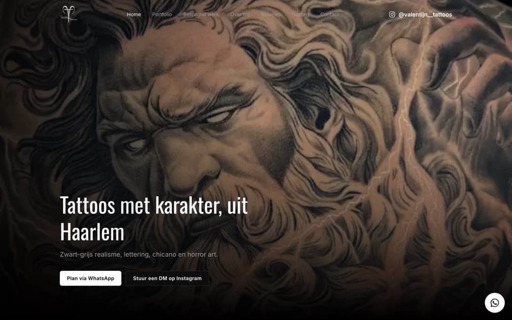 De live website van Valentijn Tattoos