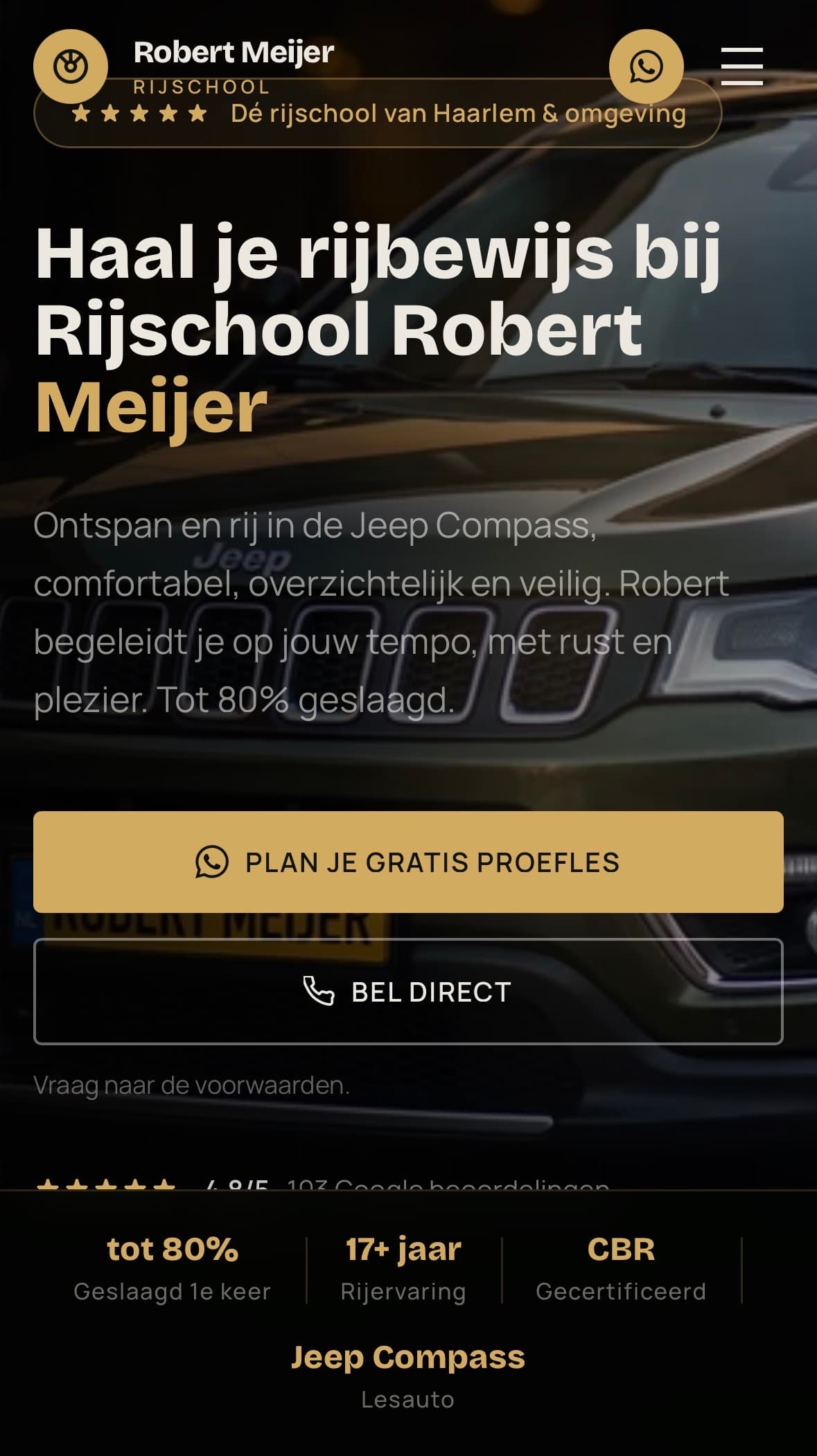 Mobiele website Rijschool Robert Meijer, live project